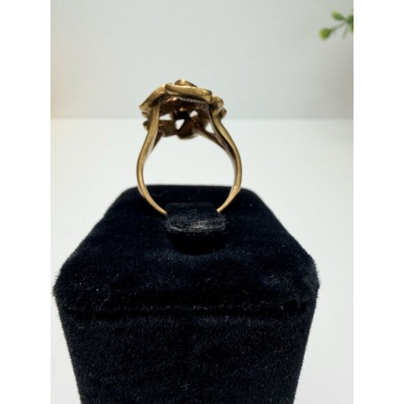 Vintage Brass Brutalist Statement Ring Textured Modernist Organic Design Size 8 - Picture 9 of 11